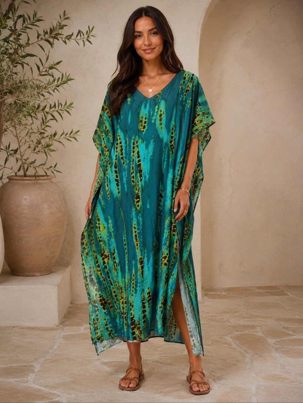 Caftan Kaftan Long Maxi Boho Gypsy Cover up Beach Swim Women's OS Golden Girls